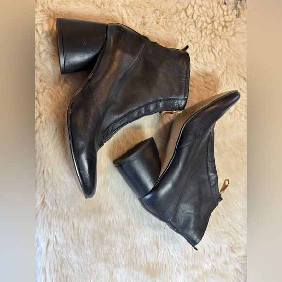 INTENTIONALLY BLANK Black Ankle Boots with Gold Zipper - Picture 7 of 9